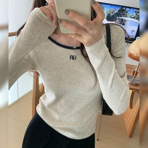 T-Shirt Basique À Manches Longues Et Col En U Pour Femme, Coupe Ajustée, Automne Et Hiver