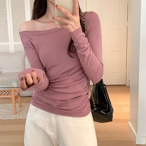 Chemise Slim À Une Épaule Pour Femme, Design D'automne, Niche, T-Shirt À Manches Longues