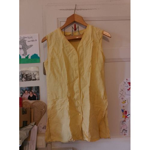 Top Boutonné Jaune Mi Lin Mi Coton 40 L Un Monde Camaïeu.