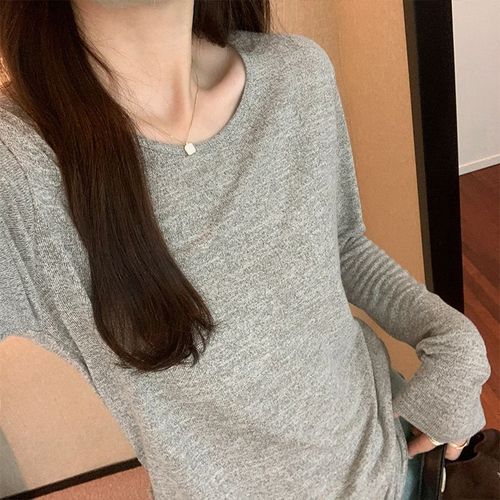 T-Shirt Décontracté À Manches Longues Et Col Rond Pour Femme, Haut Ample De Style Coréen Pour L'automne