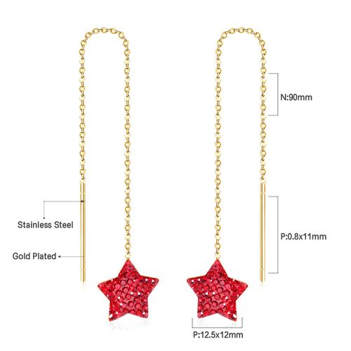 Boucles D'oreilles Pendantes En Forme D'étoiles Pour Femme, Bijoux Fins Élégants En Strass, Longs Pendentifs, Rose, Rouge