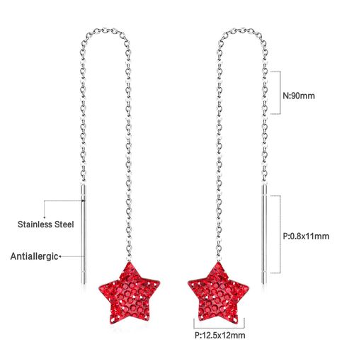 Boucles D'oreilles Pendantes En Forme D'étoiles Pour Femme, Bijoux Fins Élégants En Strass, Longs Pendentifs, Rose, Rouge