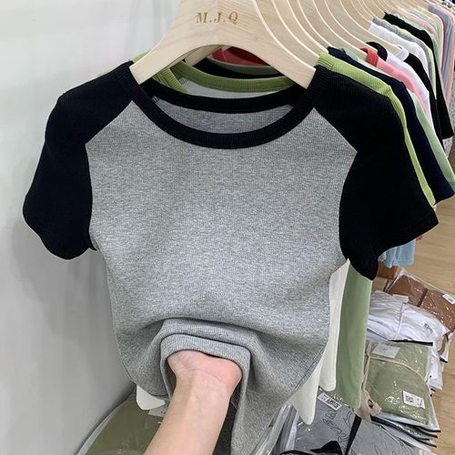 T-Shirt Court Fileté À Manches Courtes Pour Femme, Haut D'été À Épaules Dénudées Et Fines