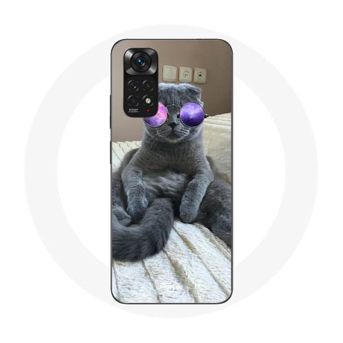 Coque Redmi Note 11 Pro 5g Chat Avec Lunettes De Vue Violettes