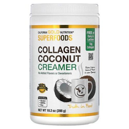 California Gold Nutrition, Superfoods, Succédané De Crème De Noix De Coco Au Collagène Avec Lait De Coco En Poudre Biologique, Peptides De Collagène Hydrolysé, Maltodextrine De Tapioca Biologique Et Extrait De Bambou, Non Sucré, 288 G