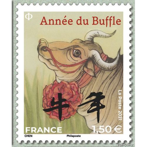 France 2021, Très Beau Timbre Neuf** Luxe Yvert 5470, Astrologie Chinoise, Année Du Buffle, Lettre Pour L'international 29x35 Mm.