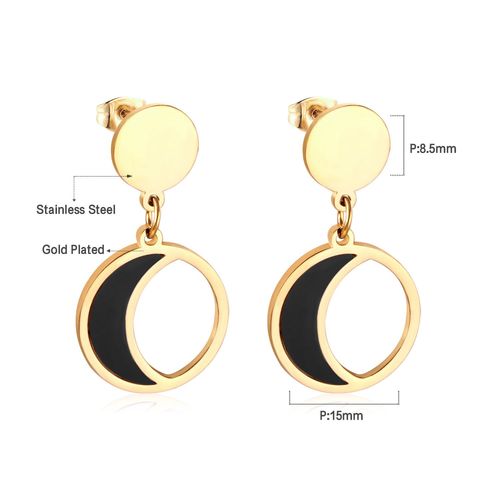 Boucles D'oreilles Pendantes Rondes En Acier Inoxydable Bijoux Coréens, Coquillage Blanc Et Noir, Design Goutte De Lune Ovale Or, Pendentifs Chim2023