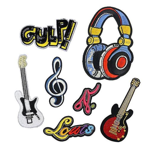 7pcs Fer sur les patchs pour vestes Hip Hop, série musicale Broderie Patch pour vêtements robe chapeau pantalon chaussures rideau
