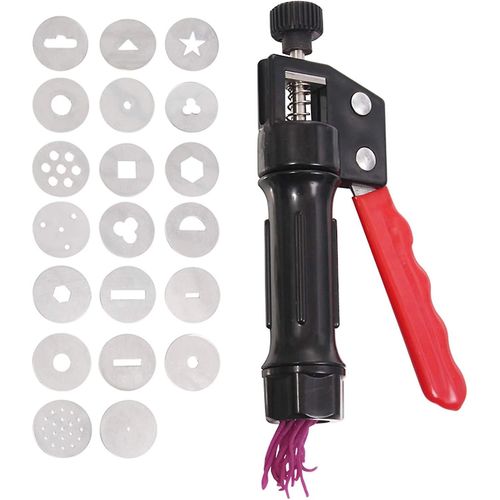 Extrudeuse de pâte à sucre Pistolet professionnel en argile en acier inoxydable avec 20 disques échangeables pour le sirop Fondant Gâteau bricolage Artisanat Poterie Clay