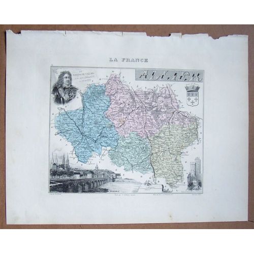 Gravure Du Departement De L' Allier . Atlas Migeon 1886