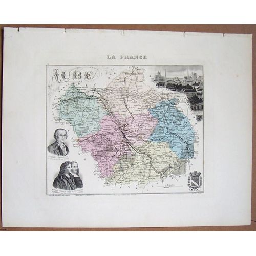 Gravure Du Departement De L' Aube . Atlas Migeon 1886