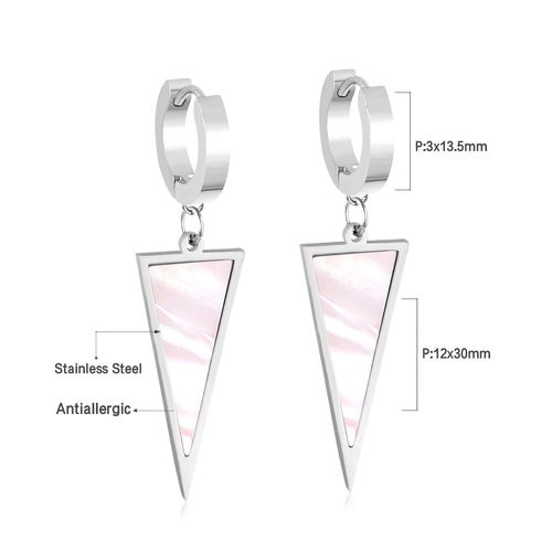 Boucles D'oreilles Pendantes Triangle Inversé Pour Femme, Clips Ronds, Motif Coquillage Noir Et Blanc, Acier Inoxydable, Bijoux Coréens, Mode