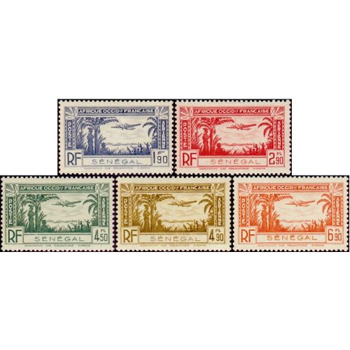 Sénégal, Colonie Française 1940, Très Belle Série Complète, Timbres Neufs De Poste Aérienne Yvert 13 14 15 16 17, Avion Survolant Une Caravane De Nomades.