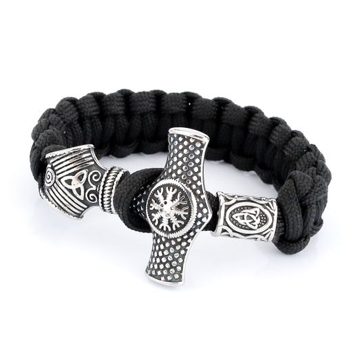 Vibasin-Bracelet Boussole En Acier Inoxydable Pour Homme, Marteau De Thor, Perle Faite À La Main, Breloque Simple, Accessoires De Bijoux, Mode