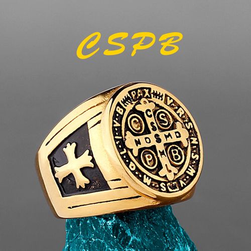Bague Croix Noire Saint Benoît Cspb En Acier Inoxydable Pour Hommes, Bijoux Masculins, Cadeau De Créativité, Punk, Hip Hop, Petit Ami, Vente En Gros