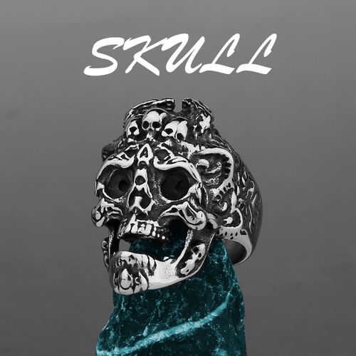 Bague Tête De Mort En Acier Inoxydable Pour Homme, Bague Gothique, ¿Il Rouge Et Bleu, Hip Hop, Homme, Petit Ami, Moto, Cadeau De Mode, Vente En Gros