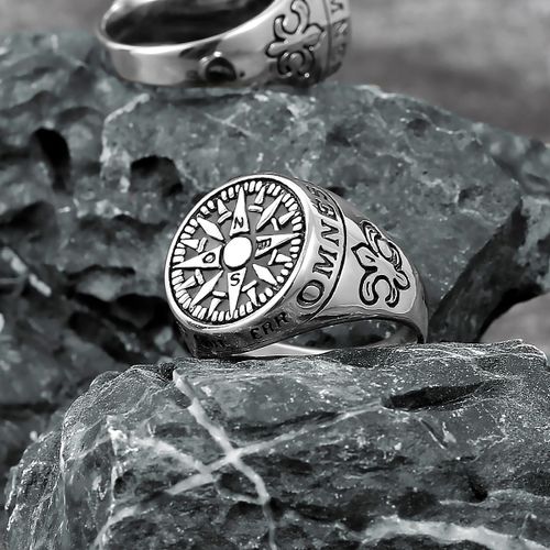 Bague Vintage En Acier Titane Pour Hommes, Bague Nordique Viking, Lettre Boussole Boutique, Cadeau En Gros
