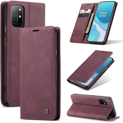 Coque Pour Oneplus 8t,Portefeuille Housse En Cuir Flip Case,Avec Porte Cartes,Fonction De Support,Fermeture Magnetique - Vin Rouge