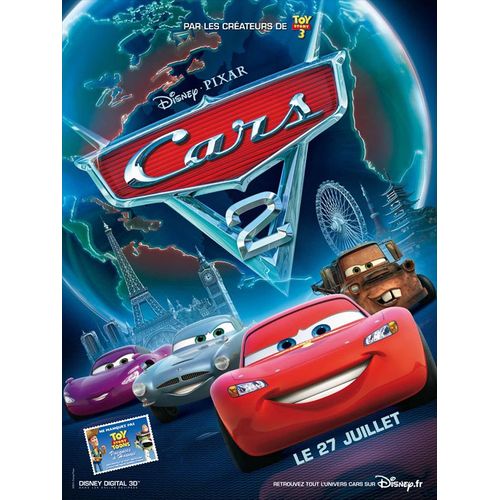 Affiche Originale Pliée 120x160 Du Film Pixar "Cars 2" - Brad Lewis, John Lasseter, 2011 - Avec Les Voix Françaises De Lambert Wilson, Guillaume Canet, Mélanie Doutey...