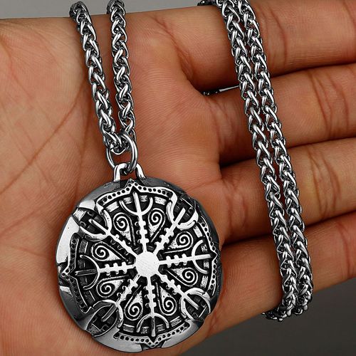Collier Viking Retro Awe Helm Rune Pour Homme, Pendentif En Acier Inoxydable, Bijoux Scandinaves, Cadeau En Gros, Sion L