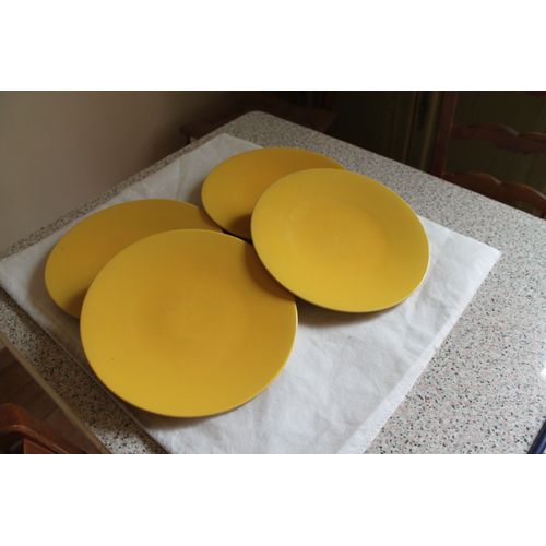 4 Assiettes Plates Deco - Grès Naturel - Vintage