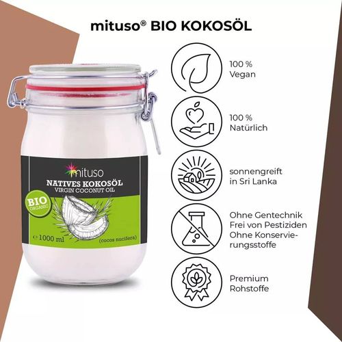 Mituso Huile De Noix De Coco Biologique 1l 