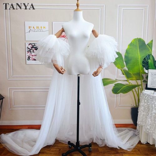 Longue Cape De Mariage Romantique En Tulle Plissé,Manches Courtes Bouffantes,Cinq Couches,Manteau En Maille Pour Patients,Accessoires