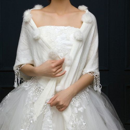 Veste De Mariage Triangulaire Avec Pompon Pour Femme,Châle D'hiver