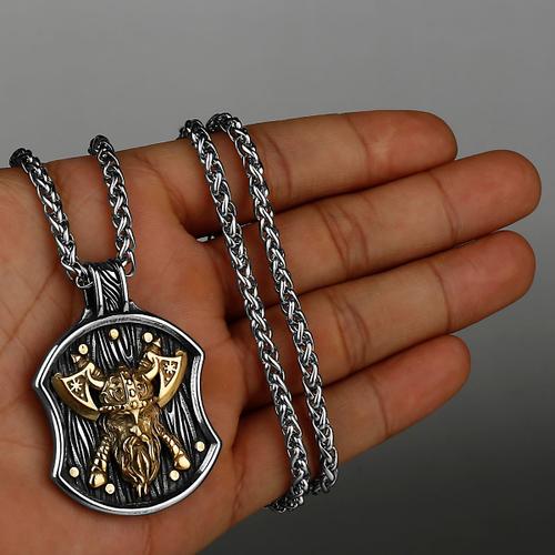 Collier Viking Odin Warrior En Acier Inoxydable 316l, Pendentif, Amulette Nordique, Double Hache, Bijoux Cadeau Pour Hommes