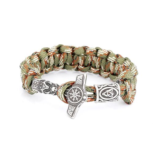 Sion L-Bracelet Paracorde Marteau De Thor En Acier Inoxydable, Boussole Fine, Perles Rune, Accessoires Bijoux Punk, Cadeaux Garçons, Jofashion