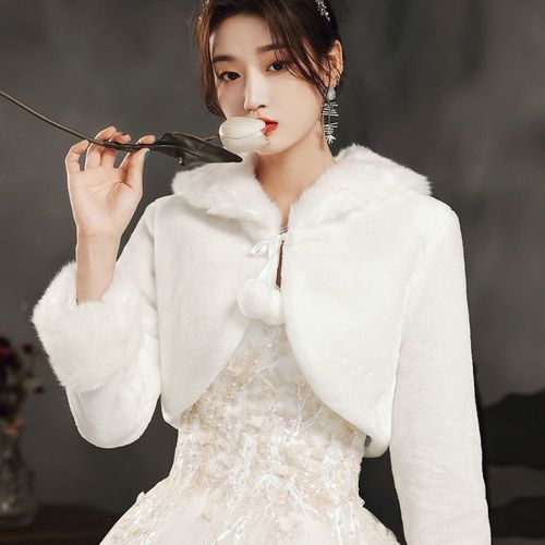 Manteau À Manches Longues Pour Femme,Châle,Veste De Mariée,Hiver