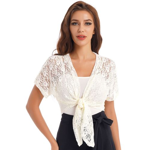 Cardigan En Dentelle Pour Femmes,Châles Élégants,Enveloppes,Ajouré,Veste Boléro À Manches Courtes,Haut Court À Lacets,Vêtements De Plage Pour Mariée