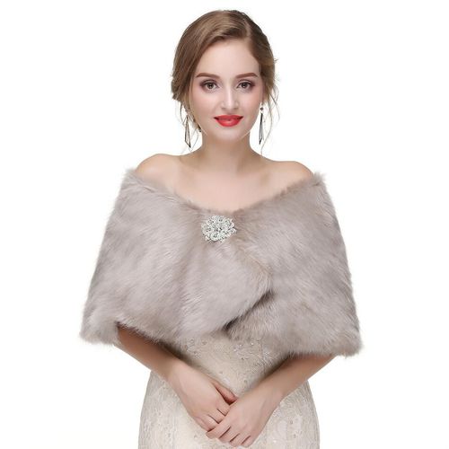 Veste De Mariage En Fausse Fourrure Grise Pour Femme,Accessoire Idéal Pour L'hiver,Collection 2018