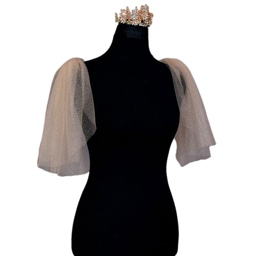 Robe De Mariée En Tulle Transparent Pour Femmes,Châle Élégant,Doré,Sexy,Brillant,Pour Fête De Mariage