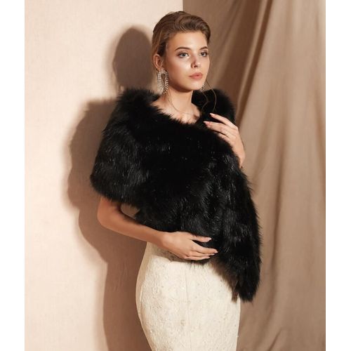 Veste De Soirée Noire En Fausse Fourrure Pour Femme,Châle Rond,Cape De Mariage,Bembed Ou Round Winter,Stock,Real Manage