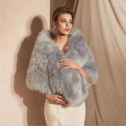 Janevini 2019 Vestes En Fausse Fourrure Grise Élégante Femmes Châles De Mariage Enveloppes De Mariée Hiver Chaud Cape Cape Boléro Mriage Femme