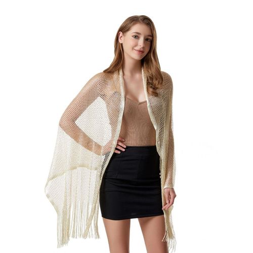 Robe De Soirée À Pampilles En Dentelle Creuse Pour Femmes,Écharpe Everak,Châle Transparent,Document Solide,Long,Or,Argent,Fête De Demoiselle D'honneur