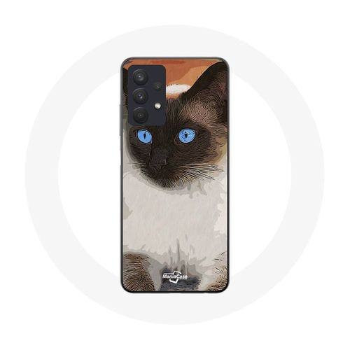 Coque Samsung Galaxy A32 4g Chat Siamois Noir Et Blanc Yeux Bleus