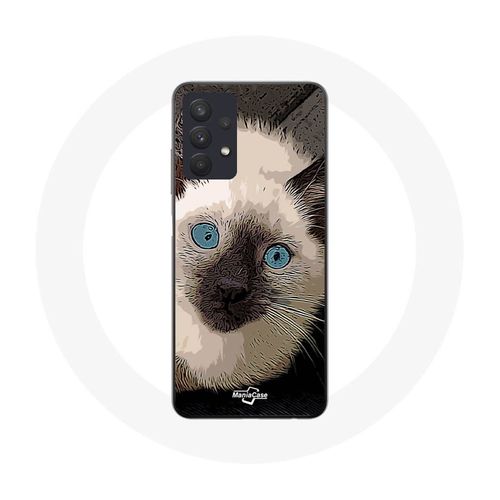 Coque Samsung Galaxy A32 4g Chat Siamois Noir Et Blanc Aux Yeux Bleus