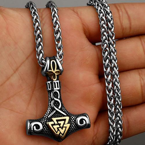 Viking Thor Mjolnir Et Valknut Runes, Amulette Pour Hommes En Acier Inoxydable 316l, Pendentif, Collier Scandinave Viking, Cadeau