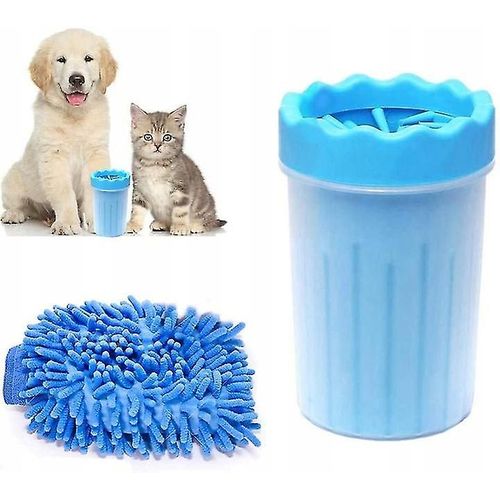 Nettoyeur De Pattes De Chien, Nettoyeur De Pattes D¿Animal De Compagnie Avec Serviette, Brosse De Nettoyage Pour Animaux De Compagnie - Blue Large