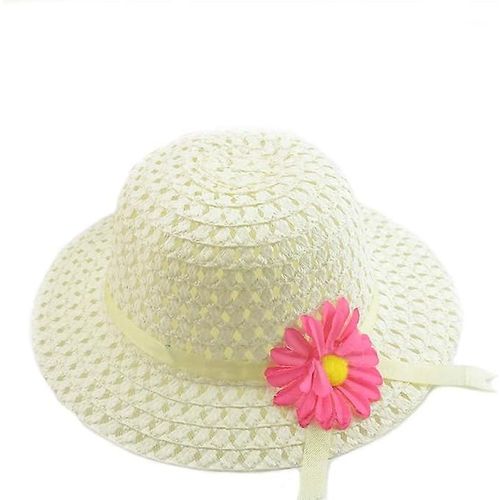 Chapeau De Soleil En Paille Pour Filles Avec De Fausses Fleurs En Soie Décorative