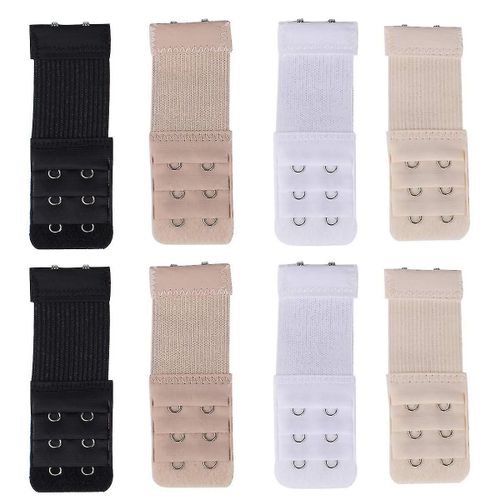 Xelparuc 8pcs Femmes Soft Bra Extender, 2 Hook Bra Elastic Extender, 3.9 « X1.3 » (Noir, Blanc, Beige, Beige Clair)