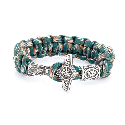 Sion L-Bracelet Paracorde Marteau De Thor En Acier Inoxydable, Boussole Fine, Perles Rune, Accessoires Bijoux Punk, Cadeaux Garçons, Jofashion