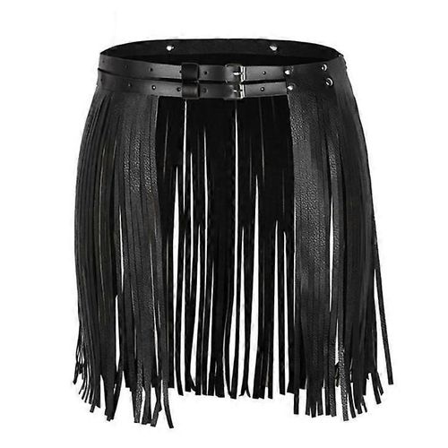 Taille Haute Faux Cuir Frange Pompon Jupe Ceinture Pour Femmes
