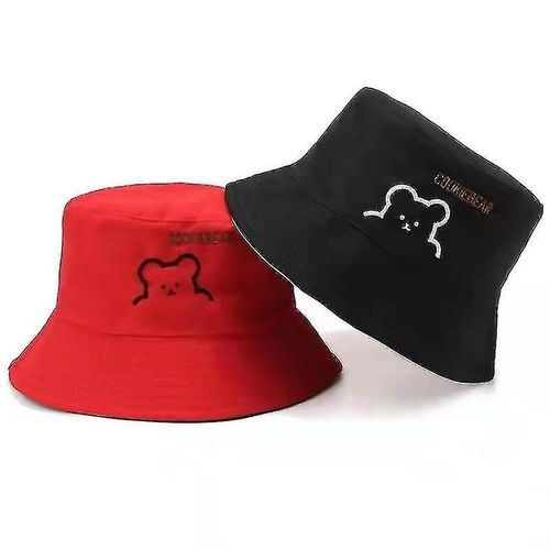 Wekity Bucket Hat Femme Double Face Summer Shade Casual Pot Hat, Noir Et Rouge, Ours