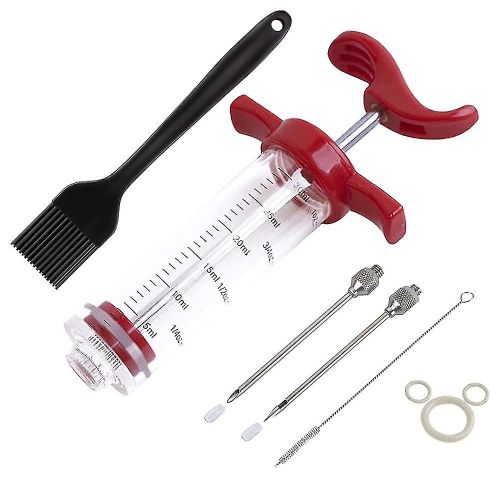 Seringue injecteur de viande, kit de seringue d¿assaisonnement alimentaire en acier inoxydable avec brosse à barbecue 1pc, aiguilles 2pcs