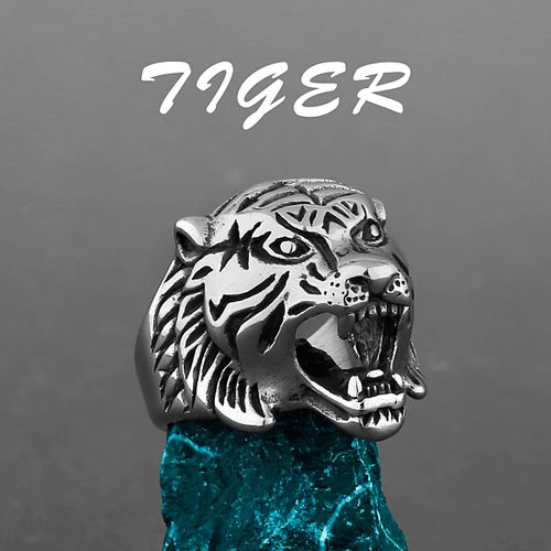 Bague Tête De Tigre Dominatrice En Acier Au Titane Pour Hommes, Bijoux D'amulette Animale, Personnalité Unique, Vente En Gros