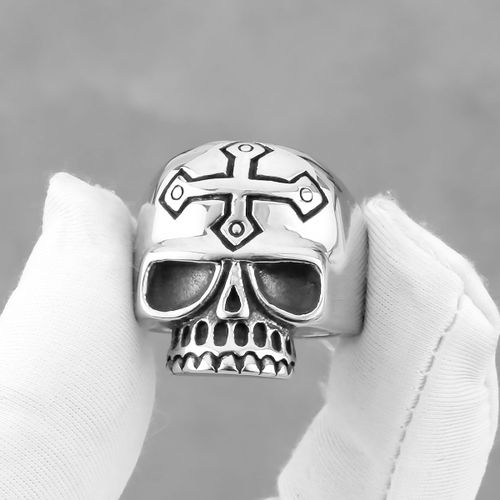 Bague Tête De Mort Croix En Acier Inoxydable Pour Homme, Bijoux Vintage, Hip Hop, Boutique De Motard, Charme Rock, Cadeau Pour Petit Ami, Vente En Gros, Mode