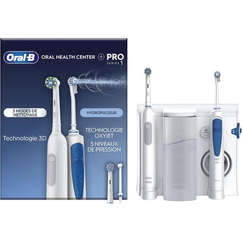 Oral Health Center Hydropulseur Dentaire Et Brosse À Dents Électrique Pro Series,Jet Dentaire,1 Canule Oxyjet,1 Canule Water Jet,4 Jets D'eau Et 5 Pressions,2 Brossettes,Rechargeable